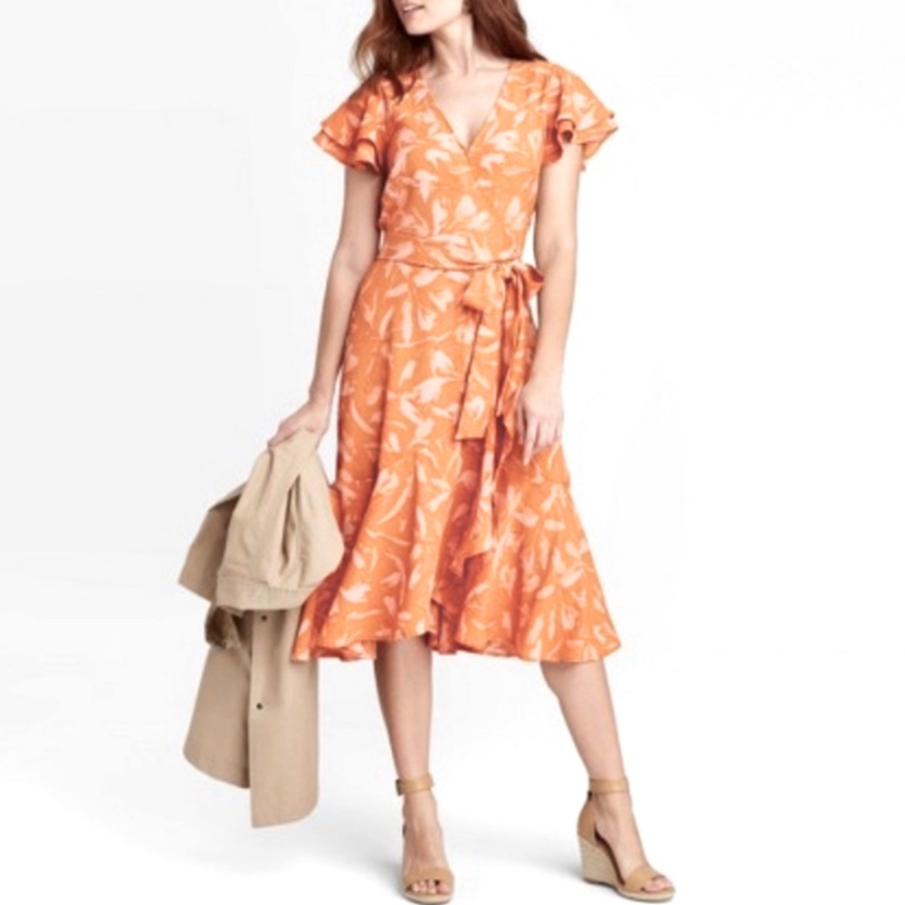 Floral print ruffle short sleeve wrap dress